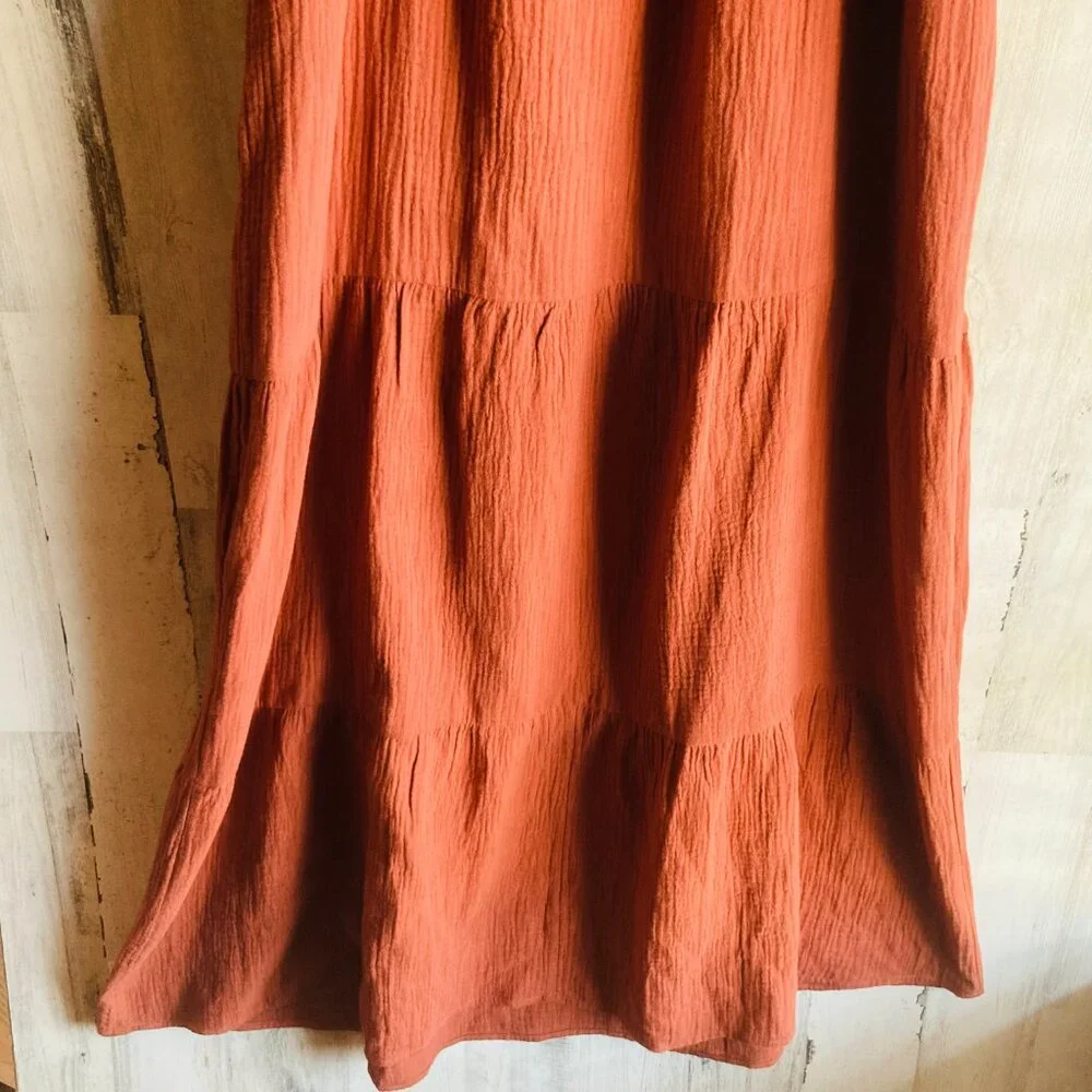 NWT $65 Nine Britton Gauze Maxi Dress Tiered Rust PM Brick Orange-Brown - Picture 10 of 10